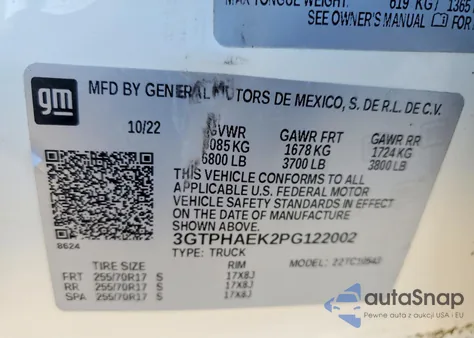 2023 GMC Sierra C1500 из США, поврежденный, VIN 3GTPHAEK2PG122002